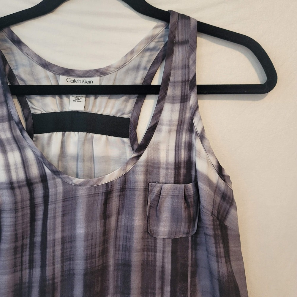 Calvin Klein Tank Top Womens XS Plaid Racerback Pocket Lightweight Athletic Shir
